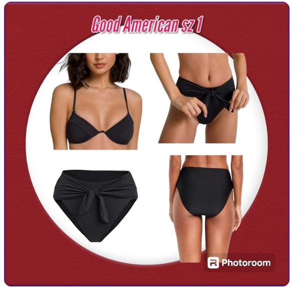 Good American Showoff Curve Bikini Set Black High Waist Tie Front Cincher S - Picture 2 of 15
